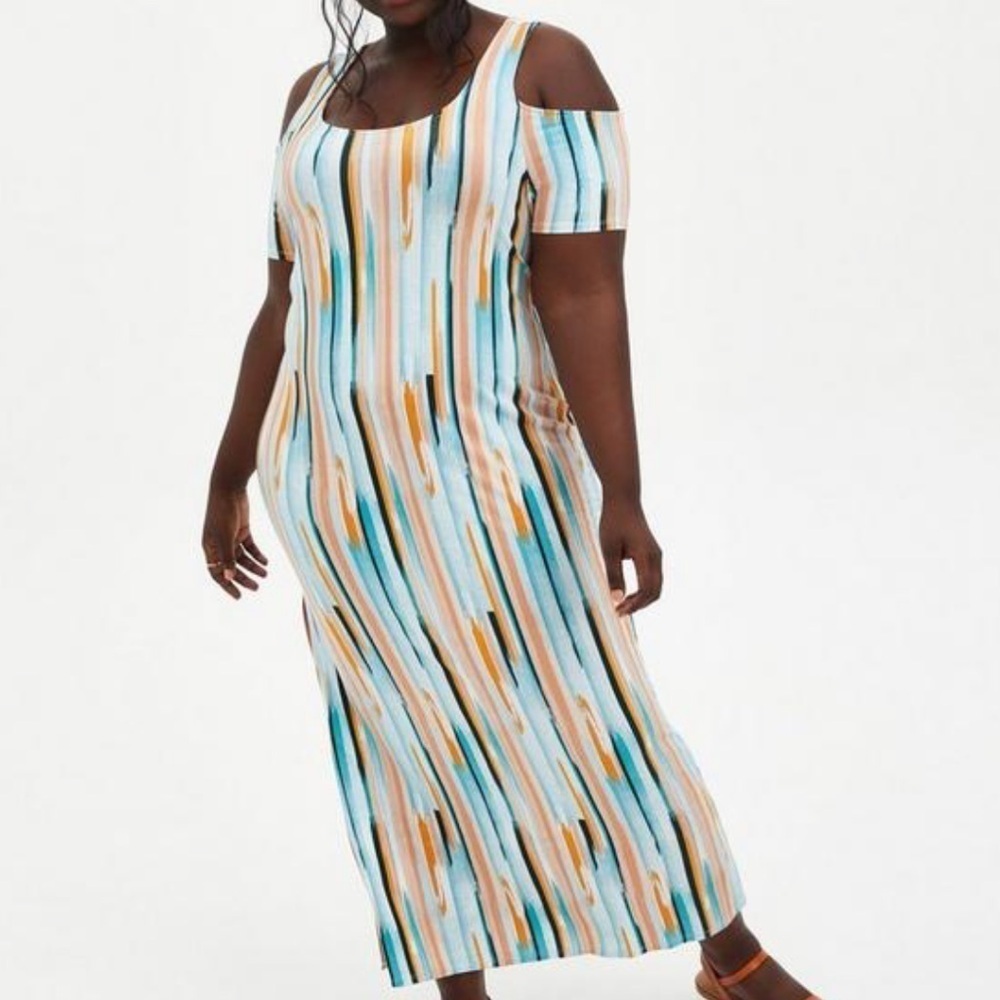 Torrid Maxi Super Soft Cold Shoulder Dress Multi Stripe Size 2 2X R2